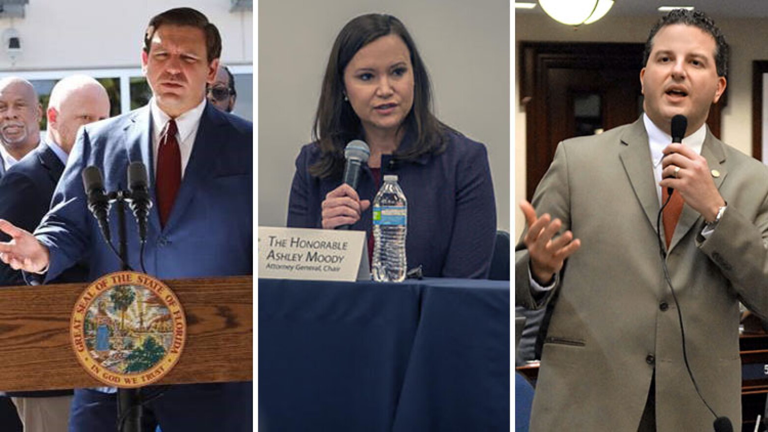 From left, Gov. Ron DeSantis, Attorney General Ashley Moody and Chief Financial Officer Jimmy Patronis